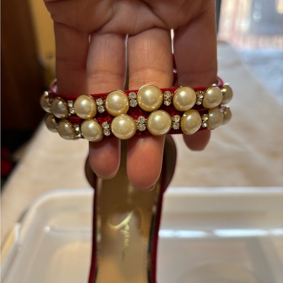 Jessica Simpson Red Pearl-Embellished Heels Women’s Size 7 - Picture 8 of 8